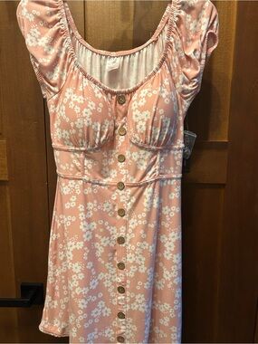 CORSET BUTTON DOWN DRESS pink & white large NWT
